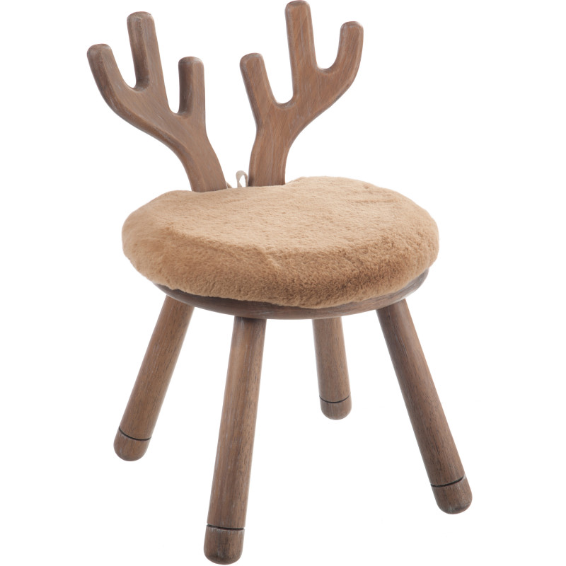 Chaise originale Cerf bois naturel coussin beige - 1