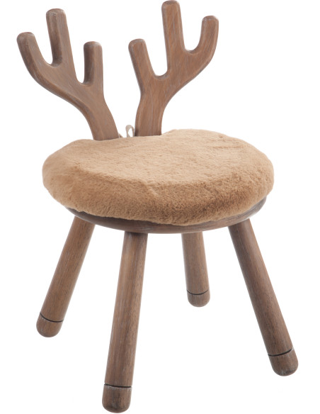 Chaise originale Cerf bois naturel coussin beige - 1