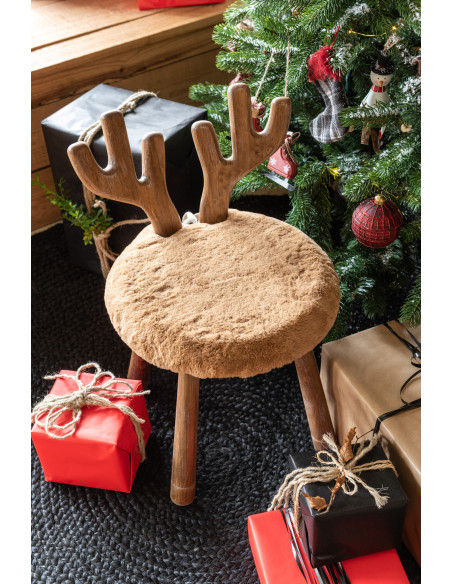 Chaise originale Cerf bois naturel coussin beige - 6