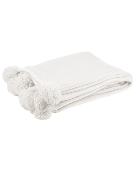Plaid 130x170 Sweetness en Polyester Blanc avec pompons - 1
