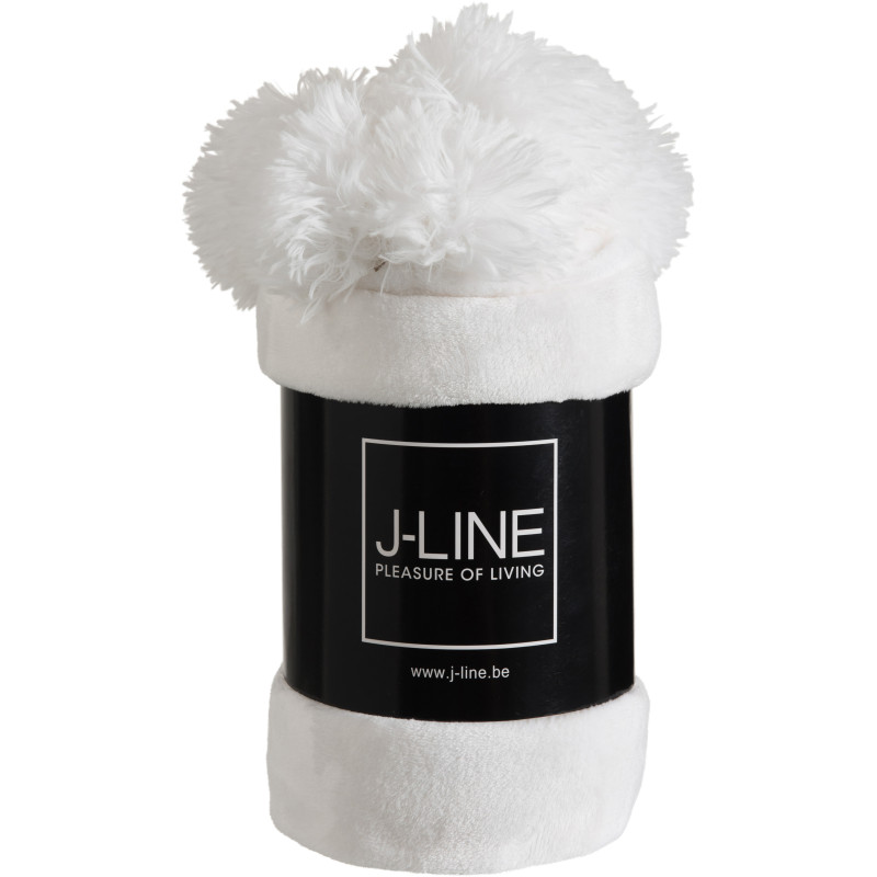 Plaid 130x170 Sweetness en Polyester Blanc avec pompons - 2