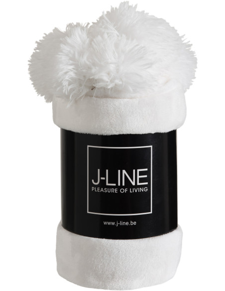 Plaid 130x170 Sweetness en Polyester Blanc avec pompons - 2