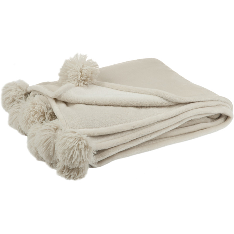 Plaid 130x170 Sweetness en Polyester Beige avec pompons - 1