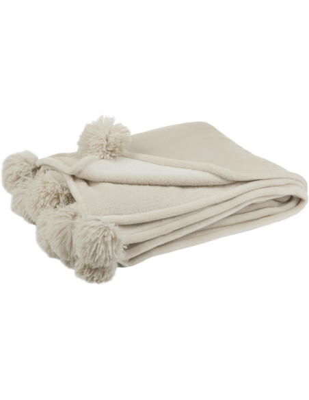 Plaid 130x170 Sweetness en Polyester Beige avec pompons - 1