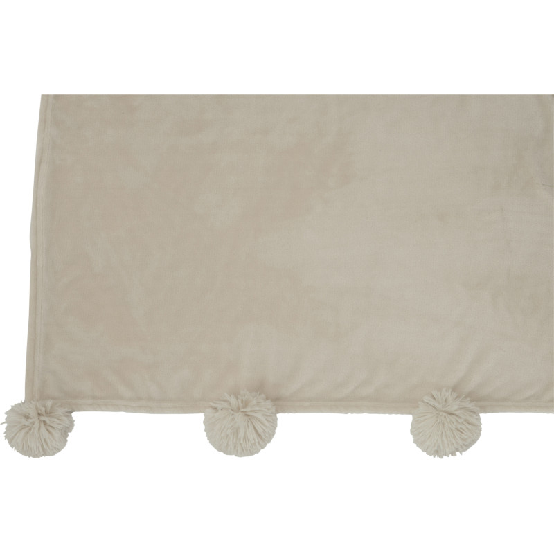 Plaid 130x170 Sweetness en Polyester Beige avec pompons - 3