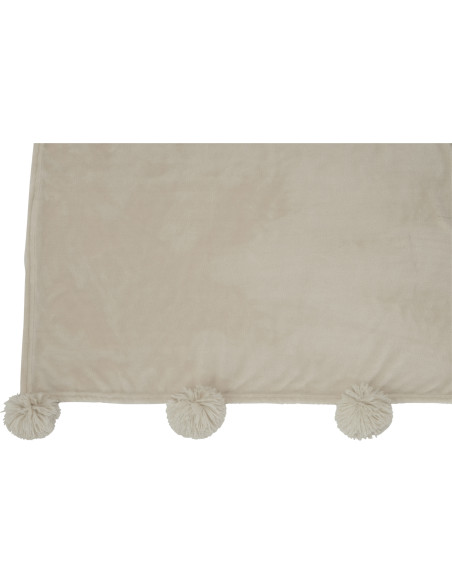 Plaid 130x170 Sweetness en Polyester Beige avec pompons - 3