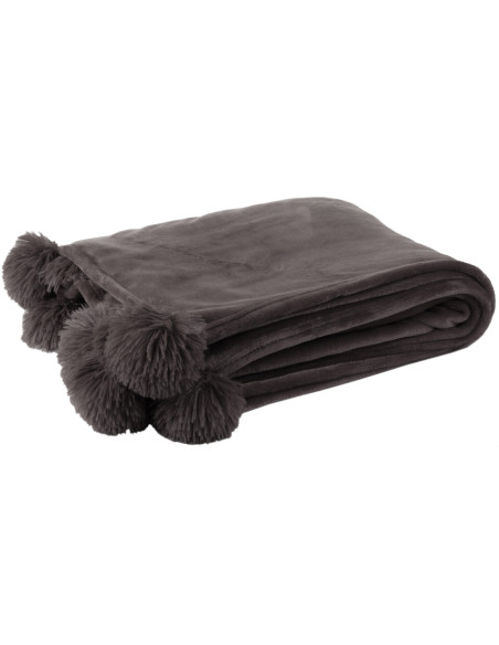 Plaid 130x170 Sweetness en Polyester Taupe foncé avec pompons - 1