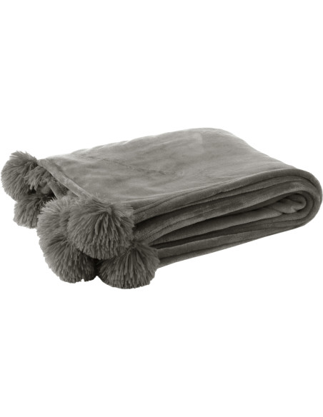 Plaid 130x170 Sweetness en Polyester Gris avec pompons - 1