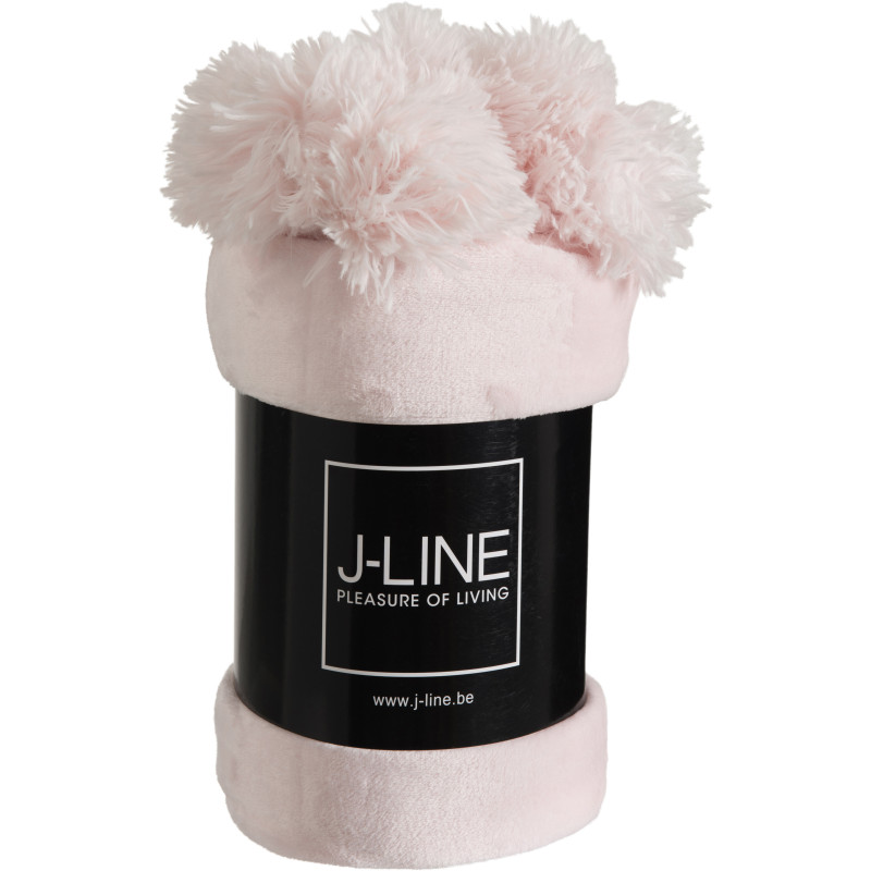 Plaid 130x170 Sweetness en Polyester Rose clair avec pompons - 2