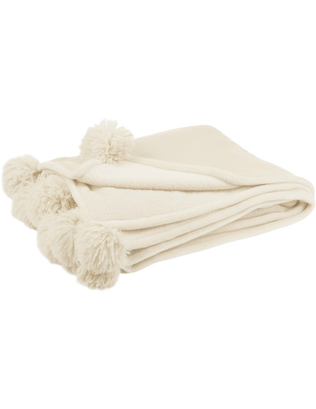 Plaid 130x170 Sweetness en Polyester Crème avec pompons - 1