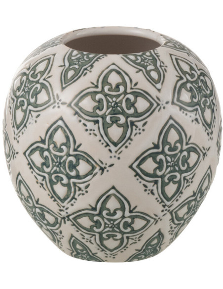 Vase géométrique Rond 11 cm en Porcelaine Blanc Bleu Kousa - 1
