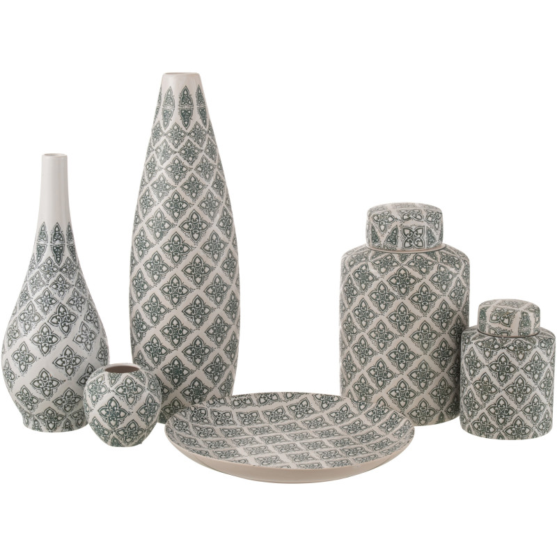 Vase géométrique Ovale XL Hauteur 53 cm en Porcelaine Blanc Bleu Kousa - 3