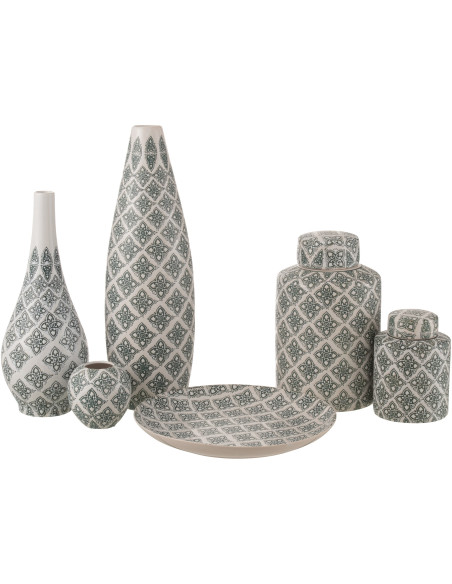 Vase géométrique Ovale XL Hauteur 53 cm en Porcelaine Blanc Bleu Kousa - 3