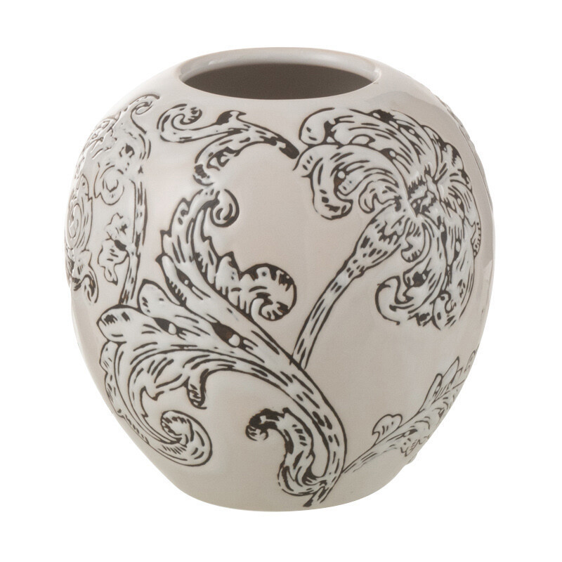 Vase baroque Rond 11 cm en Porcelaine Blanc Noir Zen - 1
