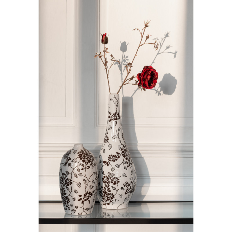 Vase baroque Ovale Hauteur 24 cm en Porcelaine Blanc Noir Zen - 2