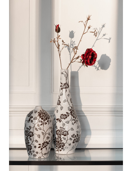 Vase baroque Ovale Hauteur 24 cm en Porcelaine Blanc Noir Zen - 2