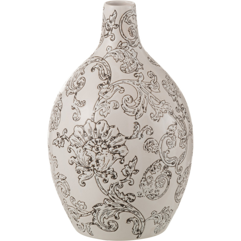 Vase baroque Ovale XL Hauteur 33 cm en Porcelaine Blanc Noir Zen - 1
