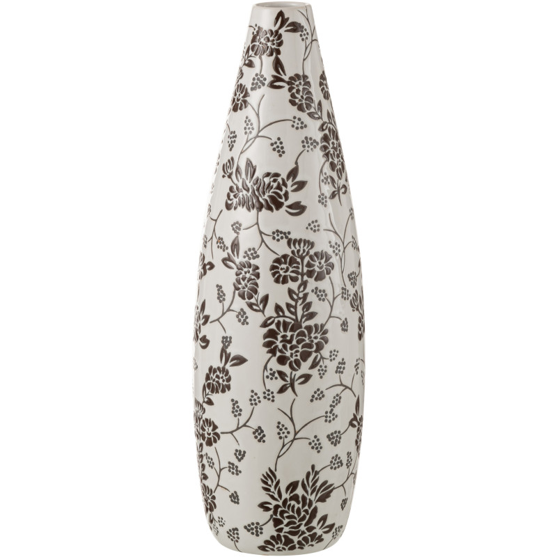 Vase baroque Ovale XL Hauteur 53 cm en Porcelaine Blanc Noir Zen - 1