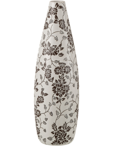Vase baroque Ovale XL Hauteur 53 cm en Porcelaine Blanc Noir Zen - 1