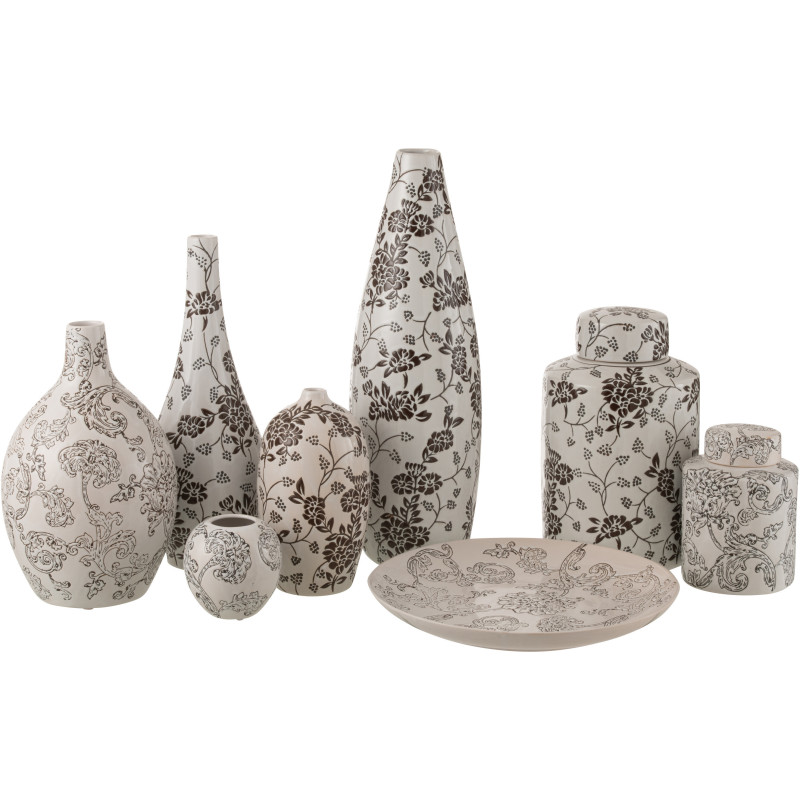 Vase baroque Ovale XL Hauteur 53 cm en Porcelaine Blanc Noir Zen - 2