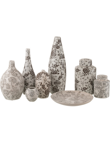 Vase baroque Ovale XL Hauteur 53 cm en Porcelaine Blanc Noir Zen - 2