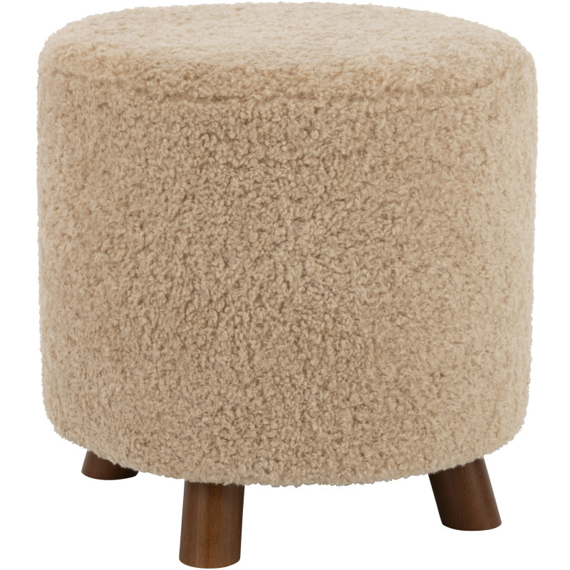 Pouf Rond Sheep en Polyester Beige Bois Marron - 1