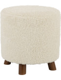 Pouf Rond Sheep en Polyester Blanc Bois Marron