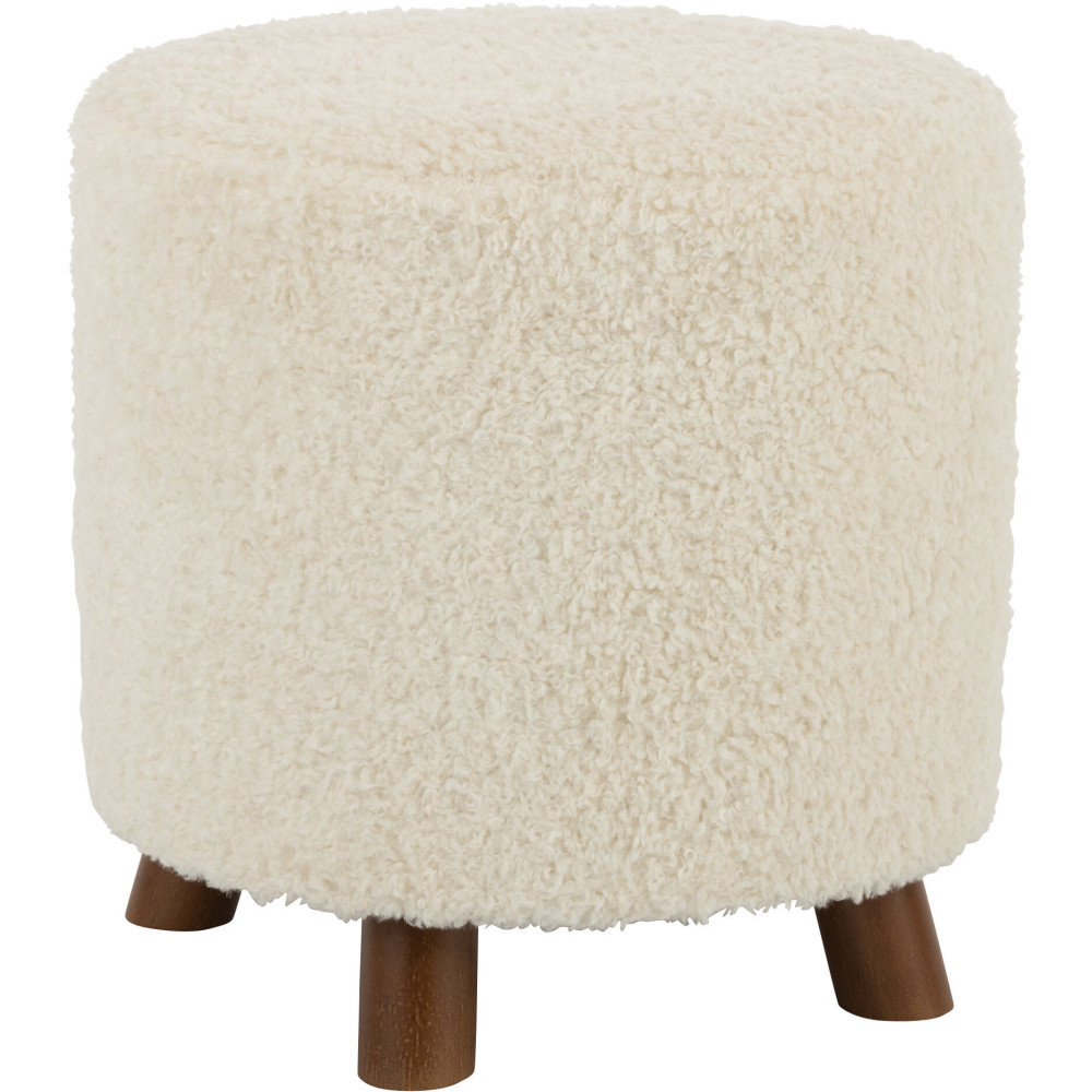 Pouf Rond Sheep en Polyester Blanc Bois Marron - 1