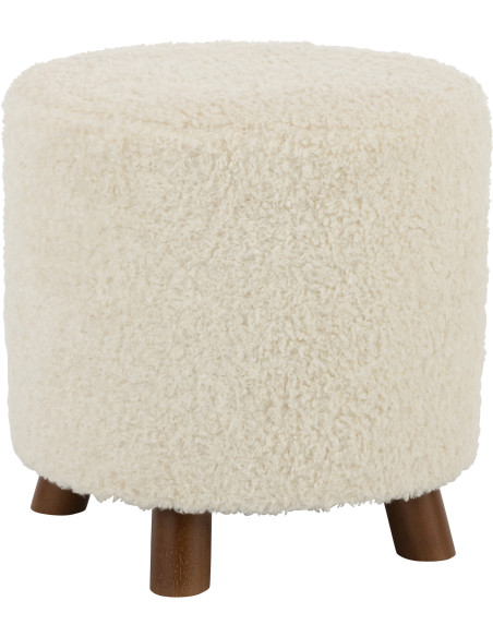 Pouf Rond Sheep en Polyester Blanc Bois Marron - 1