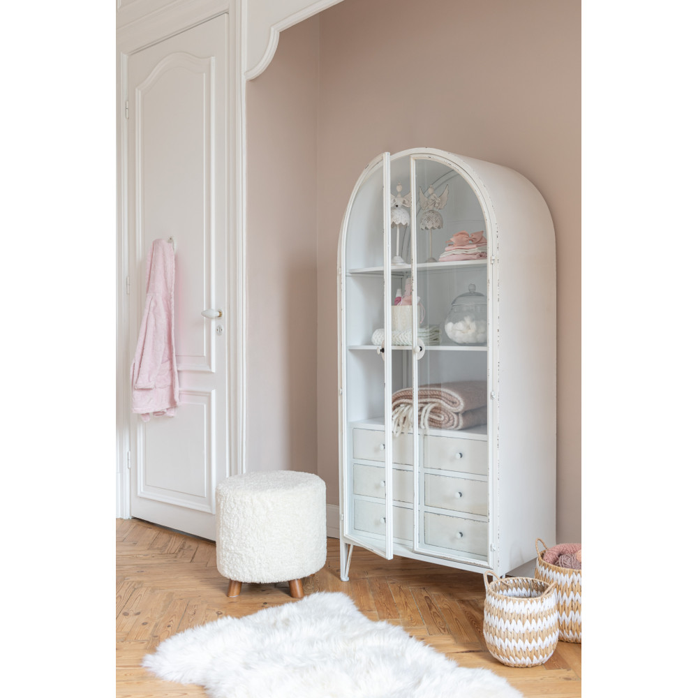 Pouf Rond Sheep en Polyester Blanc Bois Marron - 2