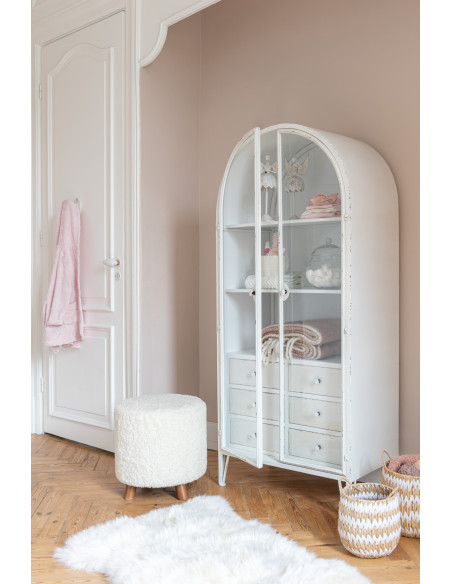 Pouf Rond Sheep en Polyester Blanc Bois Marron - 2