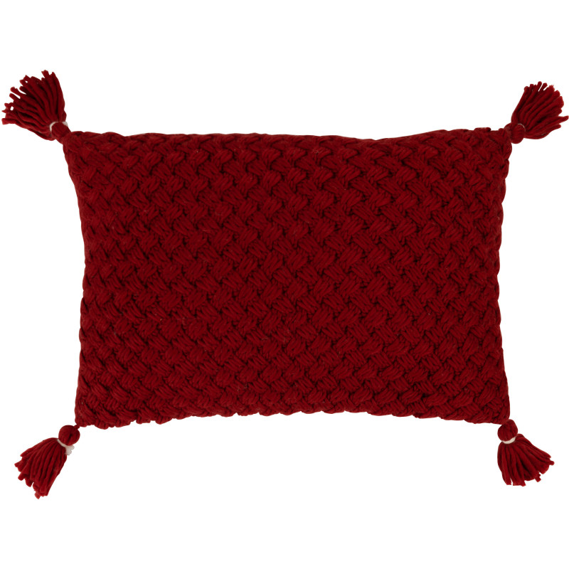 Coussin Rectangulaire Rezata 60x40 en Polyester Tissu acrylique Rouge Motif crochet Avec pompons - 1