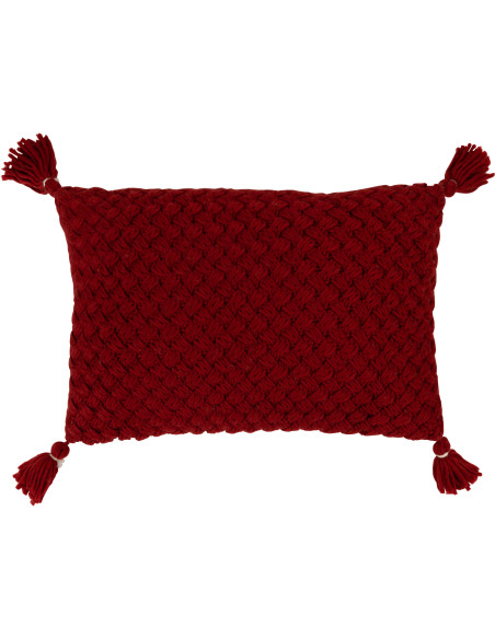 Coussin Rectangulaire Rezata 60x40 en Polyester Tissu acrylique Rouge Motif crochet Avec pompons - 1