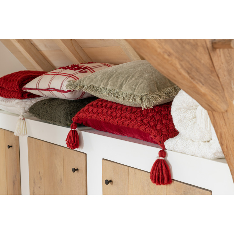 Coussin Rectangulaire Rezata 60x40 en Polyester Tissu acrylique Rouge Motif crochet Avec pompons - 2