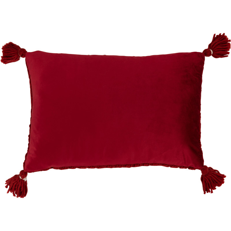 Coussin Rectangulaire Rezata 60x40 en Polyester Tissu acrylique Rouge Motif crochet Avec pompons - 3