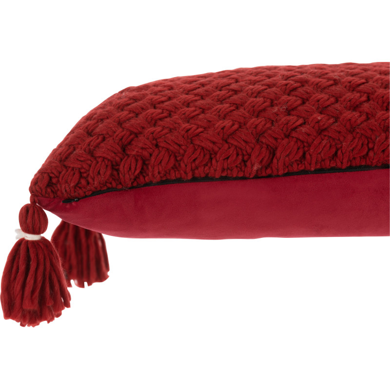 Coussin Rectangulaire Rezata 60x40 en Polyester Tissu acrylique Rouge Motif crochet Avec pompons - 4