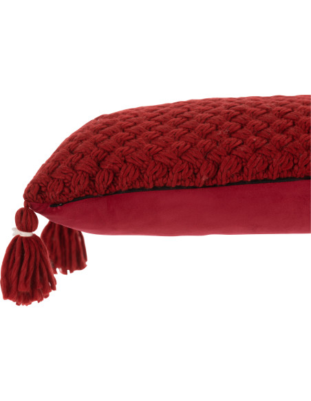 Coussin Rectangulaire Rezata 60x40 en Polyester Tissu acrylique Rouge Motif crochet Avec pompons - 4