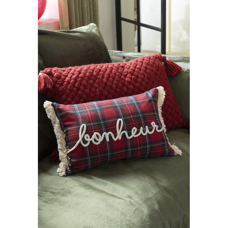 Coussin Rectangulaire Rezata 60x40 en Polyester Tissu acrylique Rouge Motif crochet Avec pompons - 5