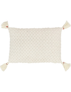 Coussin Rectangulaire Rezata 60x40 en Polyester Tissu acrylique Blanc Motif crochet Avec pompons - 1