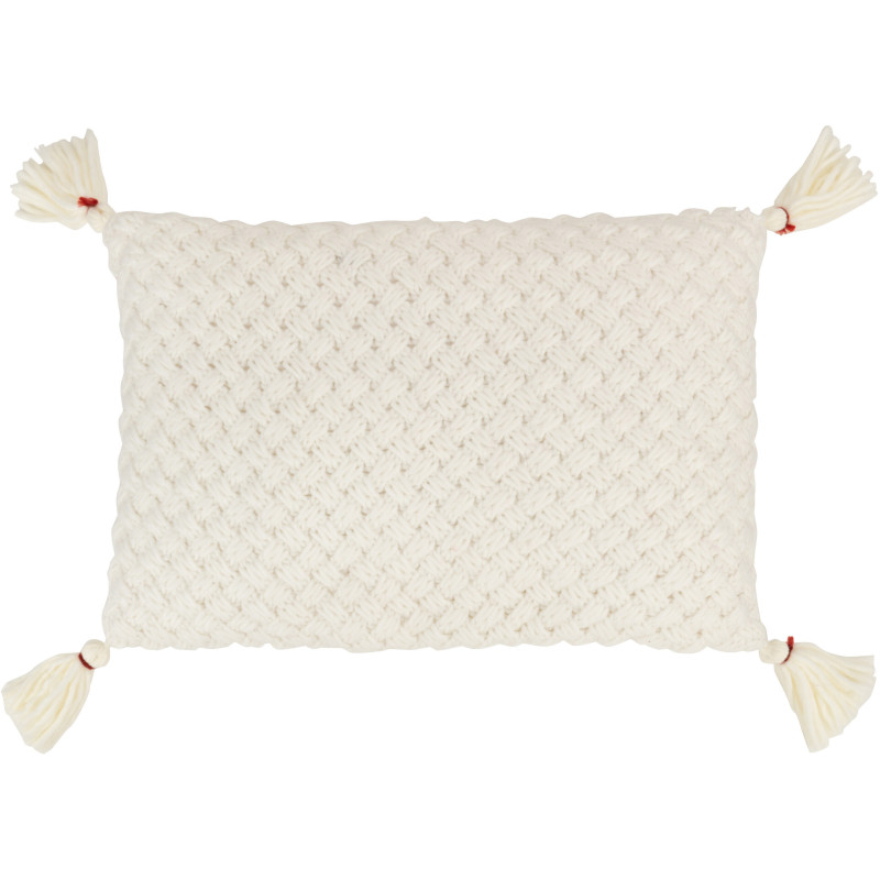 Coussin Rectangulaire Rezata 60x40 en Polyester Tissu acrylique Blanc Motif crochet Avec pompons - 1