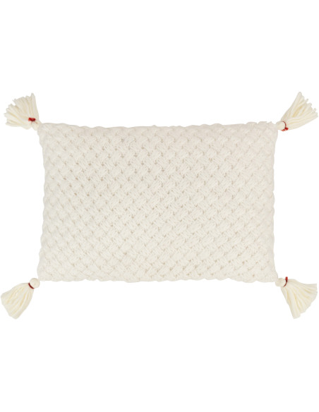 Coussin Rectangulaire Rezata 60x40 en Polyester Tissu acrylique Blanc Motif crochet Avec pompons - 1