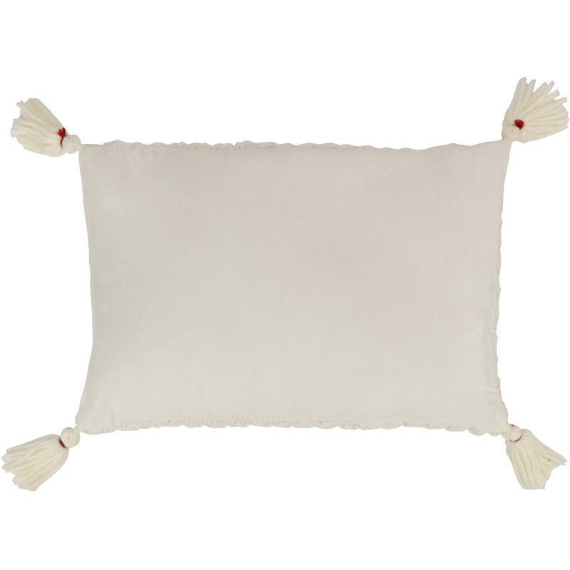 Coussin Rectangulaire Rezata 60x40 en Polyester Tissu acrylique Blanc Motif crochet Avec pompons - 2