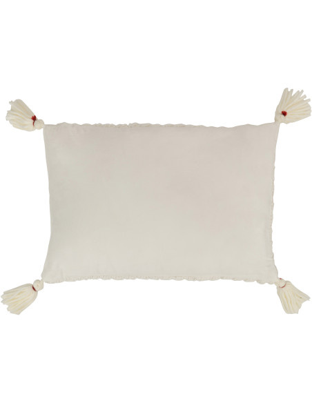 Coussin Rectangulaire Rezata 60x40 en Polyester Tissu acrylique Blanc Motif crochet Avec pompons - 2