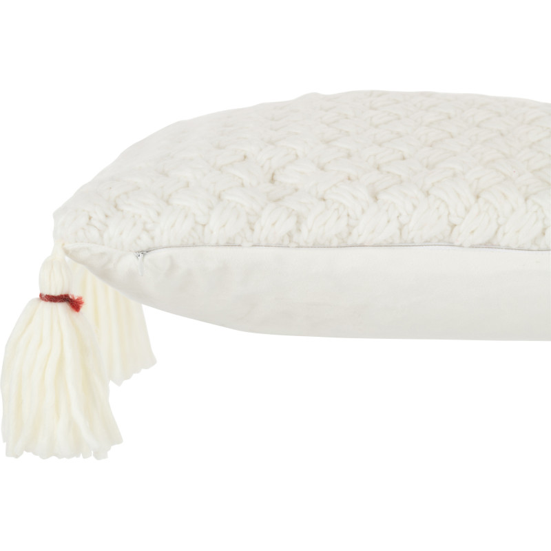 Coussin Rectangulaire Rezata 60x40 en Polyester Tissu acrylique Blanc Motif crochet Avec pompons - 3