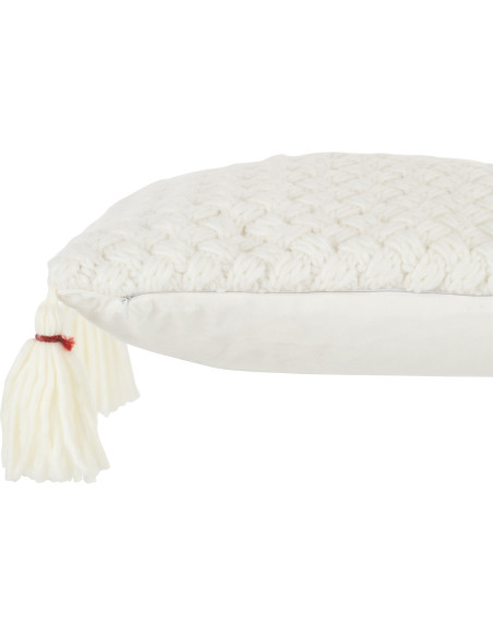Coussin Rectangulaire Rezata 60x40 en Polyester Tissu acrylique Blanc Motif crochet Avec pompons - 3