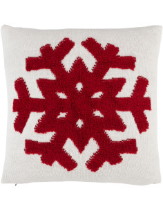 Coussin Carré Snowfy 45x45 en Polyester Blanc Rouge Motif Flocon de neige - 1