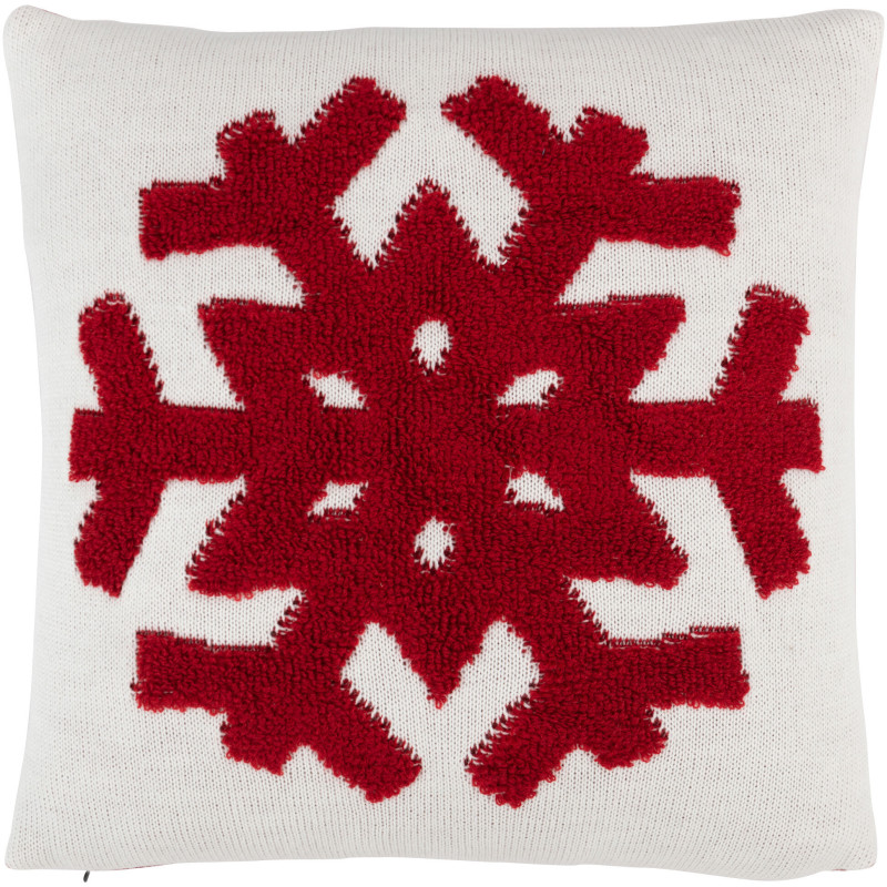 Coussin Carré Snowfy 45x45 en Polyester Blanc Rouge Motif Flocon de neige - 1