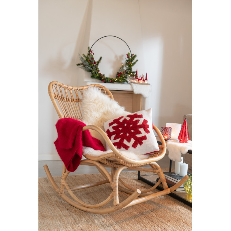 Coussin Carré Snowfy 45x45 en Polyester Blanc Rouge Motif Flocon de neige - 2