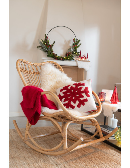 Coussin Carré Snowfy 45x45 en Polyester Blanc Rouge Motif Flocon de neige - 2