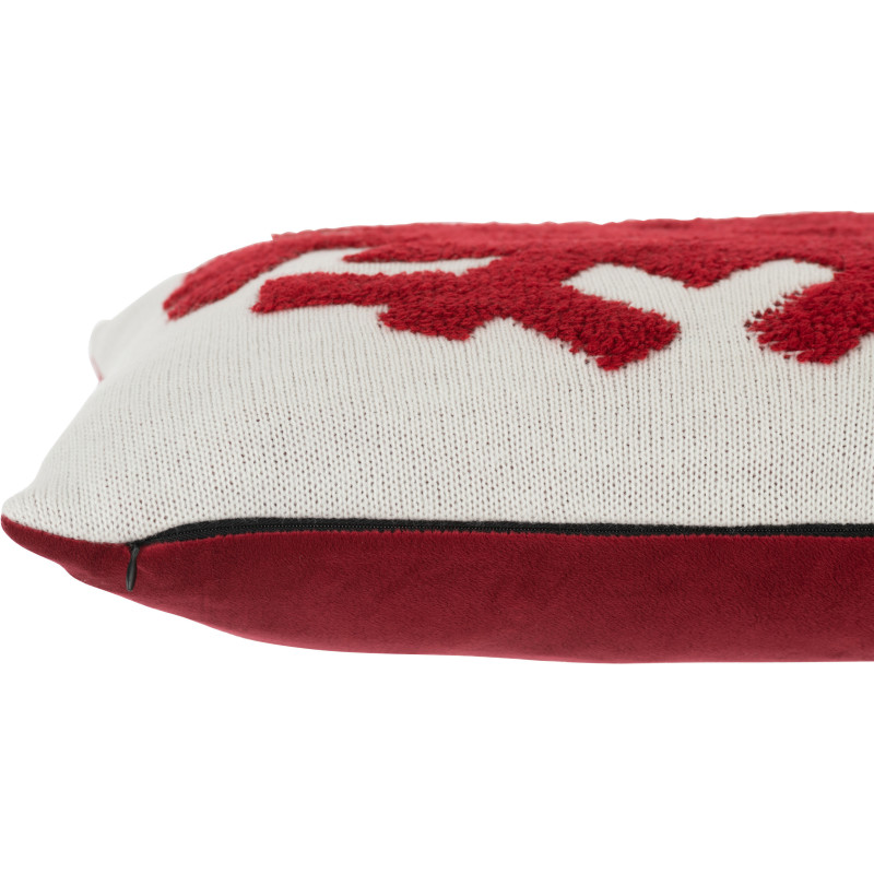 Coussin Carré Snowfy 45x45 en Polyester Blanc Rouge Motif Flocon de neige - 4